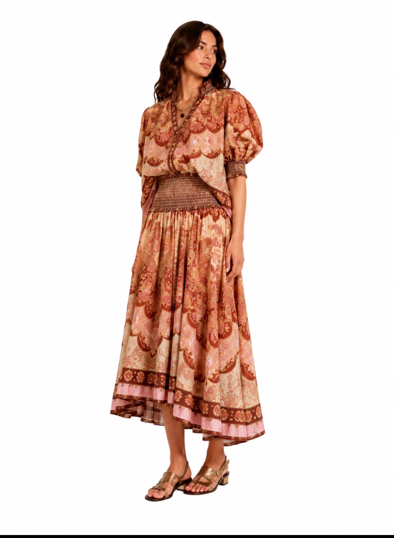 Zimmermann-inspired boho σετ με crop top & ασύμμετρη midi φούστα