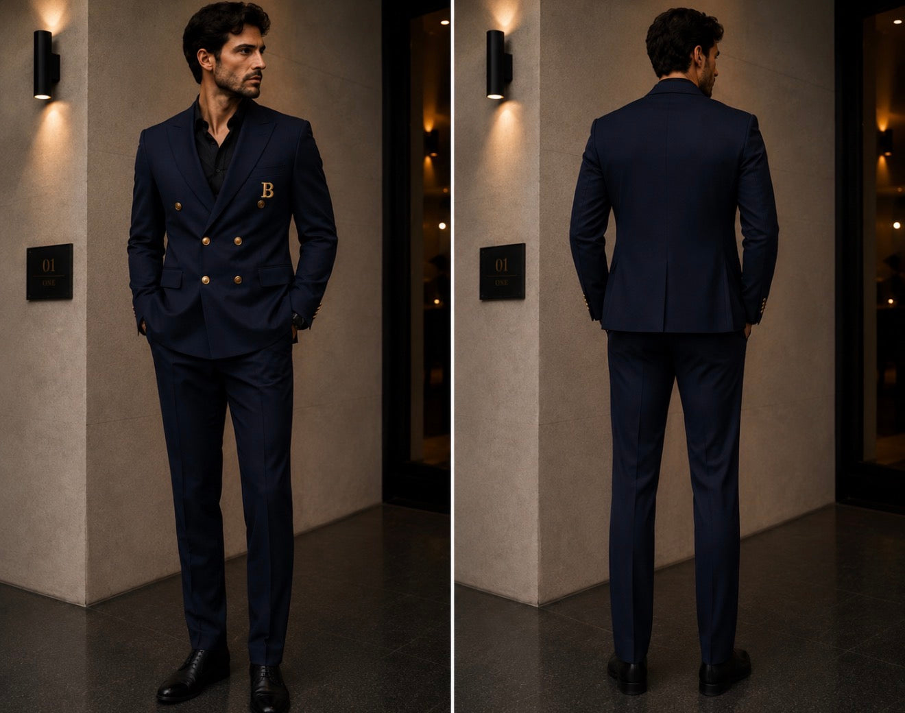 Balmain Double Breasted Navy Suit