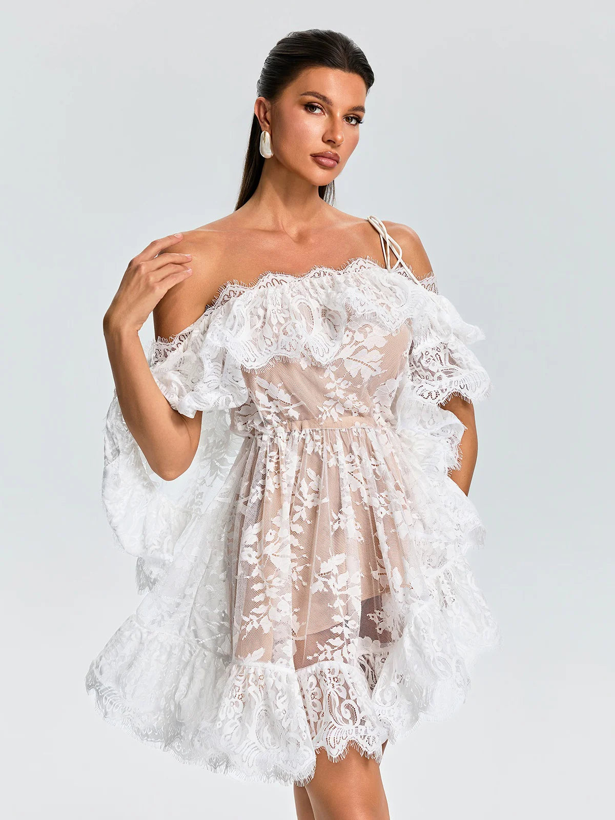 Zimmermann One-shoulder ruffled lace mini dress