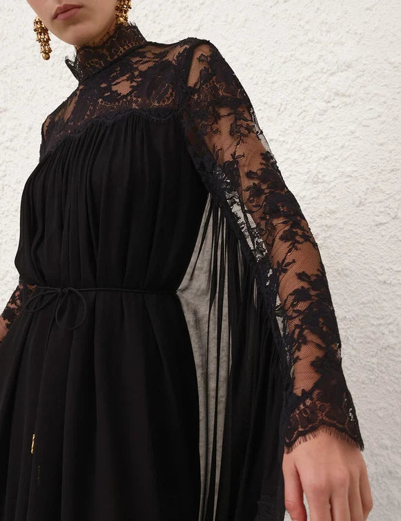 Zimmermann Hypnotic Batwing Black Maxi Dress